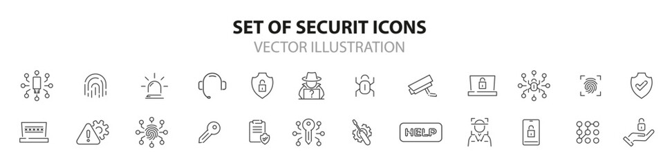 Security and Protection thin line icon set. Cyber security icons collection. Vector illustration