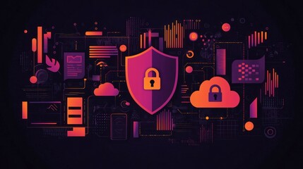 Obraz premium Digital shield and cloud security illustration.