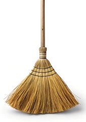 Traditional Straw Broom Isolated on White