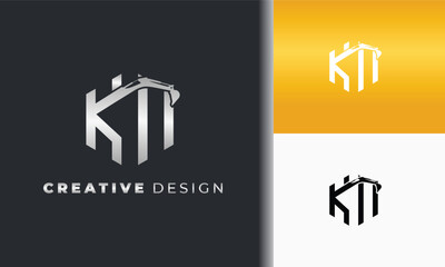 letter k with a combination of excavator arm and hexagon