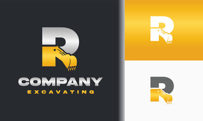 letter r with excavator arm combination