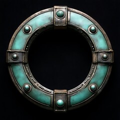 Obraz premium Circular, ornate frame with teal-green patina and metallic accents