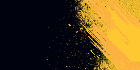 Black and yellow abstract background with brush stroke and halftone style. abstract grunge
