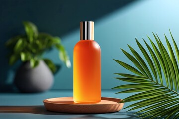 Luxe toner bottle display in daylight home aesthetic product photography indoor environment side profile view