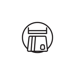 A minimalist line art icon enclosed in a circle shows a credit card being inserted into a card reader or slot.