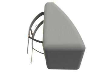 Fototapeta premium Elegant Light Gray Backpack with Gold Frame and Adjustable Shoulder Straps, Chic Pale Gray Rucksack Daypack , CARRIER BAG CONTAINER BACKPACK OF ELEGANT SACK on a PNG Transparent Background