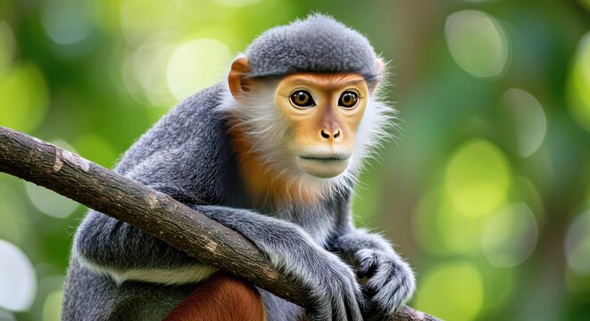 Red-Shanked Douc Langur Portrait; Cute Rare Endemic Monkey (Pygathrix namaeus)