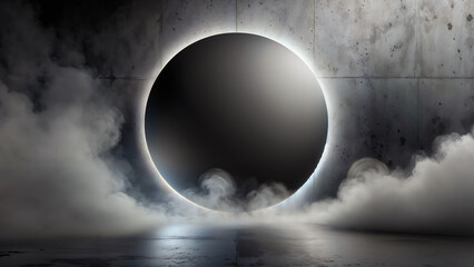 Black background, wall covered with smoke.