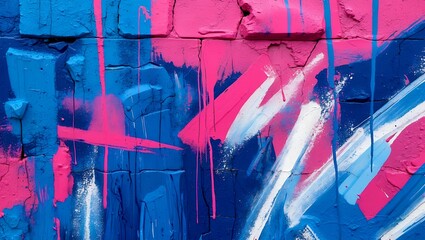 Naklejka premium Vivid abstract graffiti with blue pink and white brushstrokes
