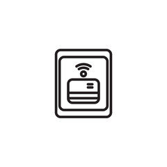 A simple line art icon within a rounded rectangle shows a contactless payment symbol above a stylized credit card or keycard.
