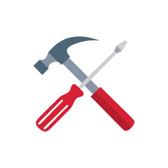Hammer and Screwdriver Icon on White Background - Minimalist Tool Illustration.
