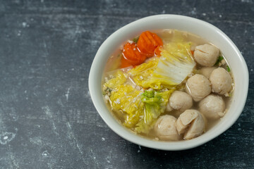 Chinese cabbage soup, carrots, minced pork, and fish balls