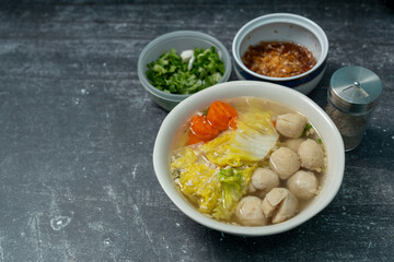 Chinese cabbage soup, carrots, minced pork, and fish balls