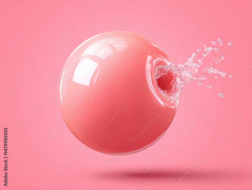 Aufkleber pink sphere bursts with water in a studio shot against a pink background creating a dynamic and visu