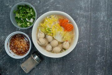 Chinese cabbage soup, carrots, minced pork, and fish balls