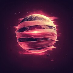 Cosmic globe wrapped with energy ribbons in outer space; concept for innovation and futurism