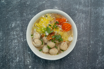 Chinese cabbage soup, carrots, minced pork, and fish balls