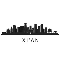 Naklejka premium Xian Skyline with China Silhouette Landmark.
