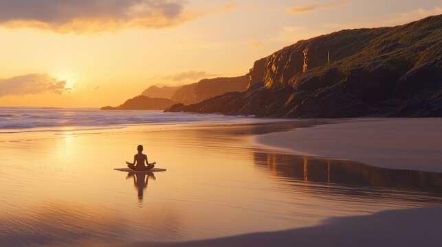 Serene sunset meditation on beach