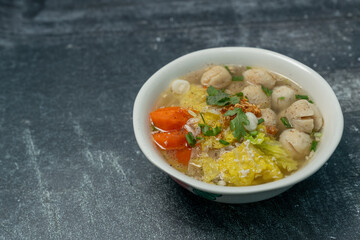 Chinese cabbage soup, carrots, minced pork, and fish balls