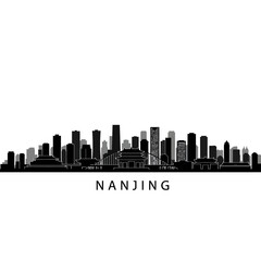Naklejka premium Nanjing Skyline Silhouette with China Cityscape.