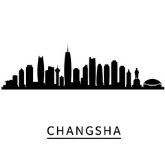 Naklejka premium Changsha China Skyline Black Silhouette.