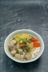 Chinese cabbage soup, carrots, minced pork, and fish balls