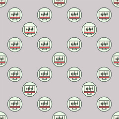 Computer and Candlestick Chartvector Trading circle shaped colored seamless pattern