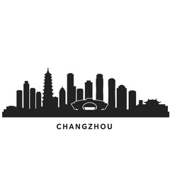 Naklejka premium Changzhou Skyline Silhouette with Cityscape, and China.