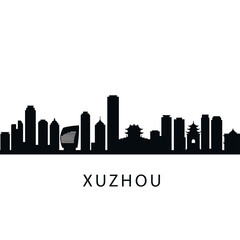 Fototapeta premium Xuzhou China Skyline Silhouette Black White.