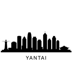 Naklejka premium Yantai with China City skyline silhouette.