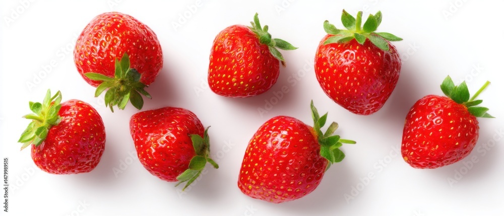 Aufkleber fresh strawberries displayed on white background top down view studio shot healthy eating concept su
