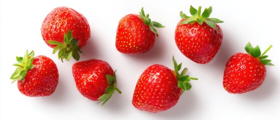 Fresh Strawberries Displayed on White Background Top Down View Studio Shot Healthy Eating Concept Summer Fruit