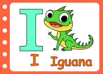 letter I for cute iguana. kids education game
