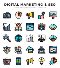 Simple Set of Digital Marketing & SEO Related Vector Lineal Color Icons.