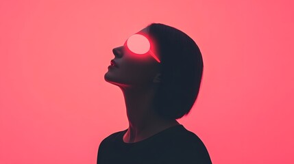 Silhouetted woman with glowing head against a vibrant pink backdrop