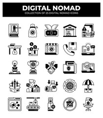 Digital Nomad Icons: 25 Essential Glyphs for Freelancers and Remote Workers