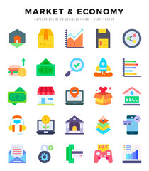 Market & Economy Icons Pack. Flat icons set. Flat icon collection set. Simple vector icons.