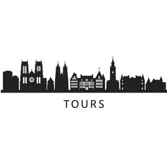 Obraz premium Tours Skyline Silhouette with France Architecture.