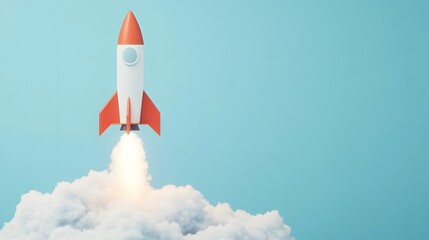 Rocket launching from clouds, signifying startup concept and innovation.