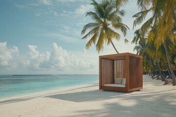 Tropical beachside wooden cabana