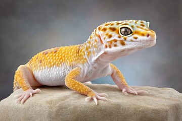 A leopard gecko on rocks showing off its unique spotted skin