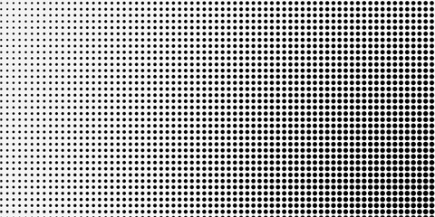 Halftone gradient. Dotted gradient, smooth dots spraying and halftones dot background seamless horizontal geometric pattern vector