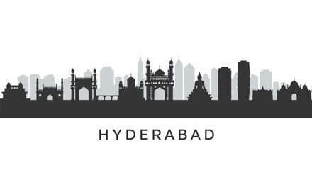 Naklejka premium Hyderabad India Skyline with Cityscape Silhouette.