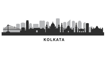 Obraz premium Kolkata with India City skyline silhouette.