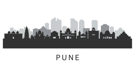 Naklejka premium Pune Skyline Vector with India Cityscape Silhouette.