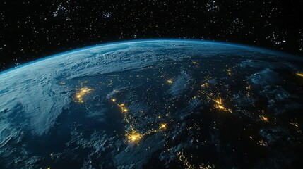 Obraz premium Earth view City lights gleam from space, amid stars