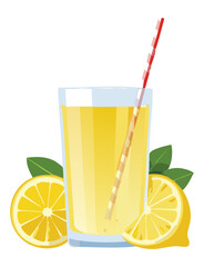 Refreshing Lemonade Drink with Straw - Vector Illustration
