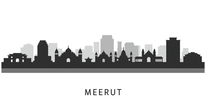 Meerut Skyline Cityscape with India Landmark.