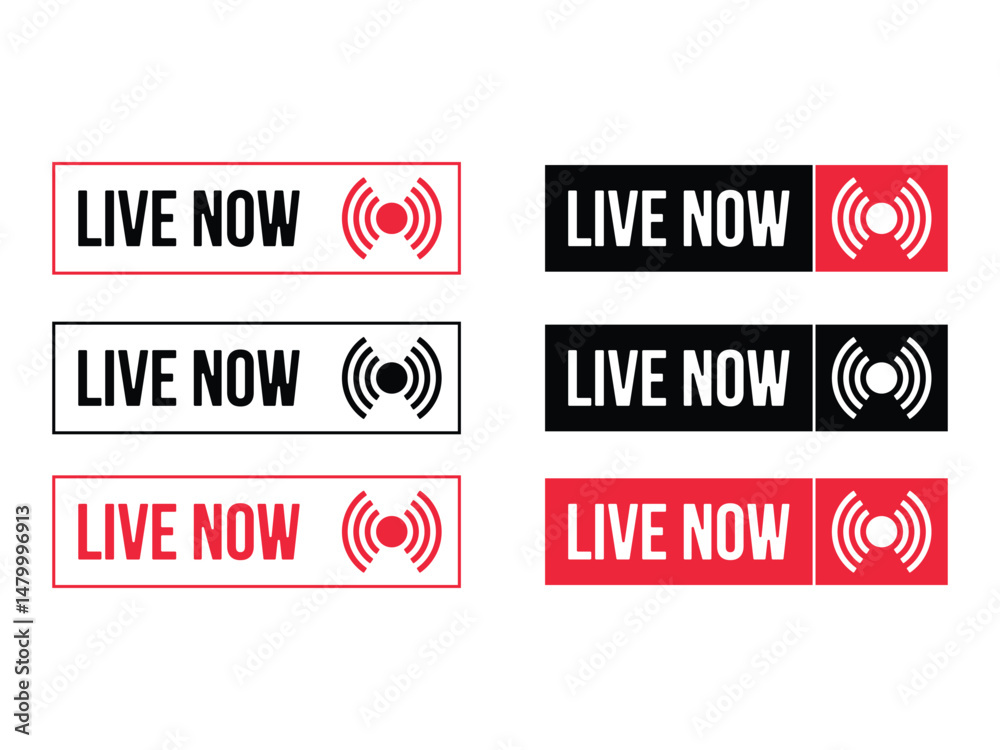 Fototapete set of live now streaming symbol icon design vector isolated transparent background